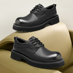 Fapai Men's Casual Leather Shoes Black <b>Round</b> <b>Toe</b> Mid <b>Heel</b> Rubber Outsole Office Dress Shoes Cushioned Comfortable - Product Image 4