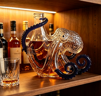 Bouteille en verre originale en forme de pieuvre, capacité 900-1000 ml, design durable, ajoute une touche artistique à la décoration de fête