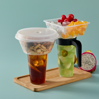 Set Gourde Isotherme Portable 5 en 1 pour Fruits, Snacks et Boissons avec Couvercle, Pailles et Fourchettes, Bols à Emporter en Plastique 500 ml