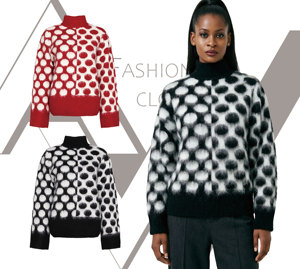 Maglione Morbido a <span class=keywords><strong>Pois</strong></span> da Donna, Collo Alto, in Mohair, <span class=keywords><strong>Maglia</strong></span> Soffice e Pelosa, Pullover Bianco e Nero, Abbigliamento Invernale di Tendenza - Product Image 2