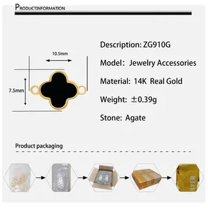 블랙 마노 AU585 DIY 펜던트 영구 용접 보석으로 개인화 된 14k 솔리드 골드 커넥터 참