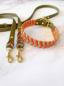 Juego de cadena de correa trenzada para perro con logotipo personalizado de lujo para mascotas con patrón sólido de cuero genuino y arnés de paracord para perros personalizado - Product Image 5