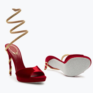 Sandales à talons hauts compensés pour femme avec strass, bride cheville, bout ouvert et talon aiguille en daim, ornées de cristaux sexy - Product Image 2