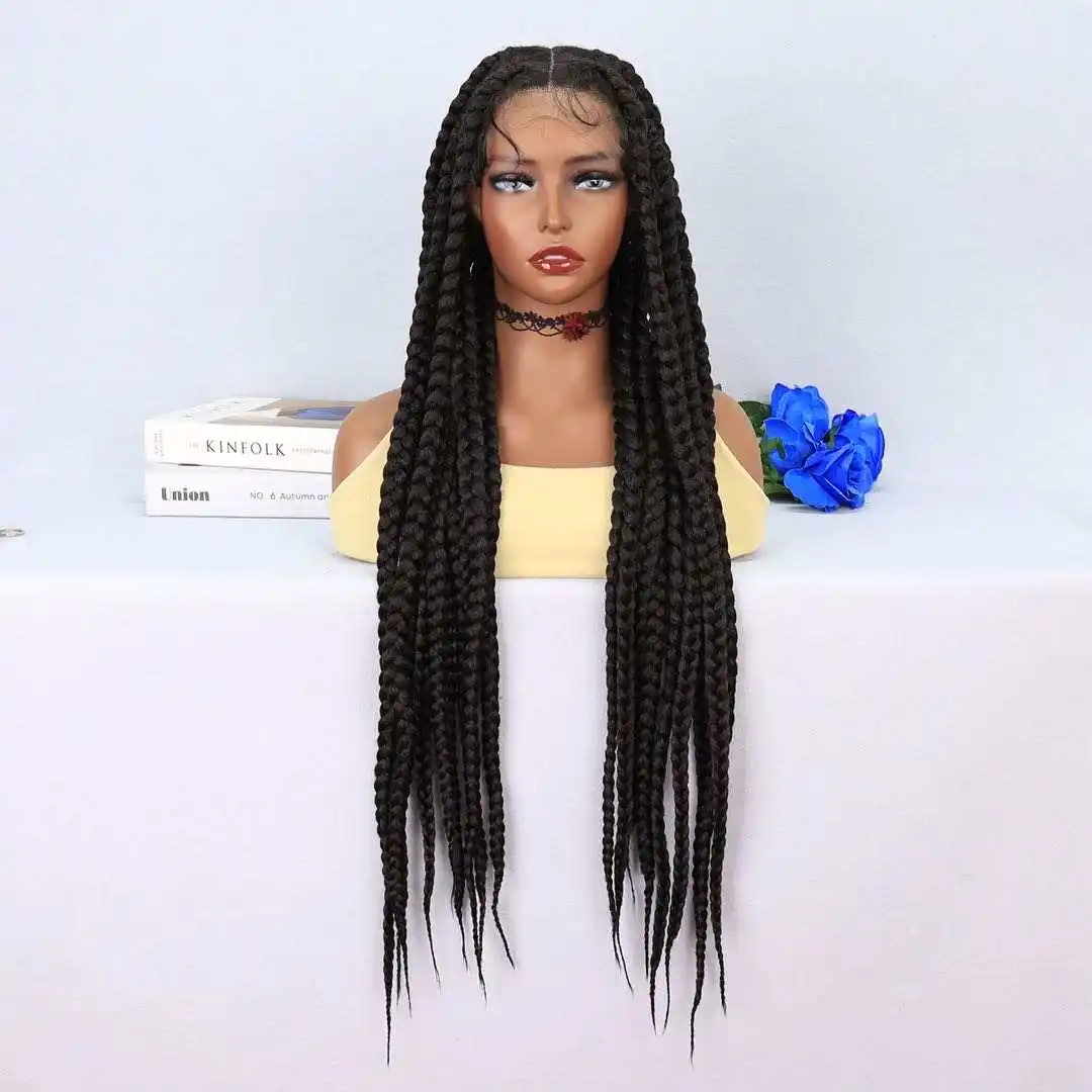 32INCH Braided Wig Synthetic Lace Front Peruvian High Temperature Fiber Hair braiding hair Wigs Lace Frontal Wig ibiza hair