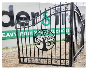 Cheap price waterproof Ornamental Iron Works Grill Design Wrought Iron Driveway Gate Iron Door with Tree Design