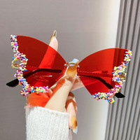 Luxe Diamant Unique Papillon Lunettes De Soleil Femmes Hommes Sans Monture Strass Lunettes De Soleil Populaire À La Mode Punk Lunettes Nuances