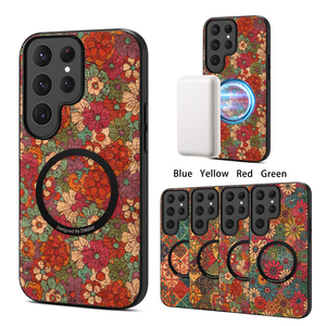 Funda Magnética para Teléfono con <span class=keywords><strong>Carga</strong></span> Inalámbrica, Diseño Floral, de Corcho Natural Impreso, Compatible con <span class=keywords><strong>Samsung</strong></span> Serie S26 S25 S24 S23 S22 - Product Image 1