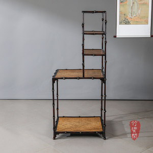 Bamboo Display <b>Stand</b> With Woven Shelves <b>Tea</b> Table Storage Cabinet Rectangle Freestanding Design - Product Image 3