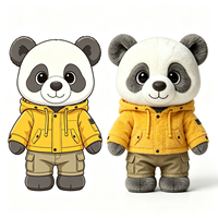 Peluche Panda Mignonne et Douce, Jouet en Peluche Animal Rembourré avec Veste à Capuche Jaune Vif et Pantalon Cargo Kaki