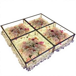 Plancher de danse LED portable en verre métallique carré lisse avec design miroir pour scène de mariage et panneau de fleurs - Product Image 1