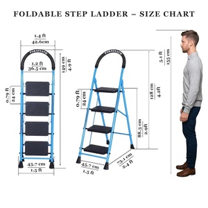 บันไดเหล็กพับได้ 4 ขั้น ยี่ห้อ Go Industrial สีน้ำเงิน แข็งแรง ทนทาน น้ำหนักเบา กันลื่น ใช้งานได้สูง พร้อมมือจับนิรภัย สำหรับใช้ในบ้าน ครัว และสำนักงาน - Product Image 5