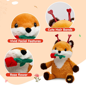 V435 Giocattolo Peluche Volpe da 11 Pollici, Morbido Animale Imbottito con <span class=keywords><strong>Rosa</strong></span> in Bocca, Regalo per San Valentino, Produzione ODM OEM - Product Image 2