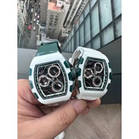 Montre de sport automatique chronographe de plongée de haute qualité avec mouvement de précision en fibre de carbone et verre saphir, bracelet en caoutchouc, étanche 50 bars