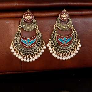 Pendientes Étnicos de Flores Rosadas en Forma de Media Luna para Mujer, Pendientes Jhumka de Bollywood con Pedrería Kundan, Joyería de Moda, Cuentas, Borlas, Estilo Gitano - Product Image 5