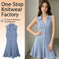 Robe midi en tricot pour femme, col en V, boutonnée, ajustée, unie, printemps-été, décontractée, logo personnalisé, marque privée, usine de tricotage OEM