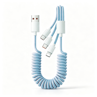 Câble de charge USB rétractable tressé à ressort spiralé de 1,5 m avec connecteurs multiples pour voiture et téléphone portable, usage quotidien