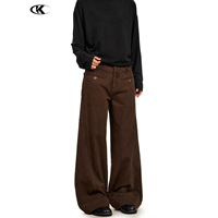 Salopette en jean rétro de style américain 11KN, couleur café foncé, pour hommes et femmes, ample, jambes larges, coupe trapèze, taille mi-haute, coupe droite, pantalon décontracté