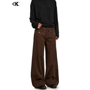 Overol de Mezclilla Estilo Americano Retro Color Café Oscuro 11KN para <span class=keywords><strong>Hombre</strong></span> y Mujer, Pantalones Casuales de Pierna Ancha, Corte Recto, Tiro Medio - Product Image 4