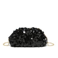 Pochette de soirée de luxe noire à sequins effet nuage avec chaîne dorée, sac à main de gala, vente en gros