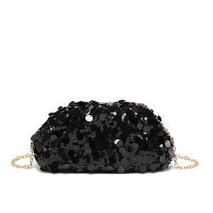 Borsa Clutch Nera di Lusso con Paillettes, Pochette <span class=keywords><strong>da</strong></span> <span class=keywords><strong>Sera</strong></span> con Catena Dorata per Feste ed Eventi, Vendita all'Ingrosso - Product Image 5