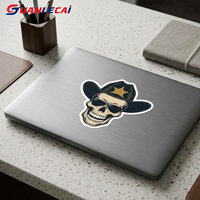 Individuelle Vintage Western Cowboy Totenkopf-Aufkleber, Wasserfeste Selbstklebende Gestanzte Retro Wild West Skelett-Sticker für Laptops