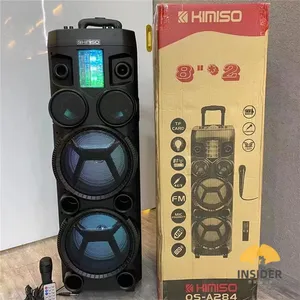 QS-A284 8 inci * 2 Speaker troli portabel luar ruangan Speaker Audio sistem pengeras suara DJ Subwoofer kotak suara dengan lampu LED