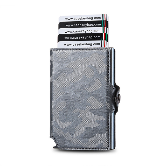 Camouflage PU Leather Wallet RFID Safe Business Card Holder Aluminum Alloy Automatic Pop up Card Case for Promotion Tarjetero