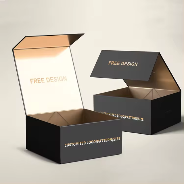 Professional Luxury Custom Logo Printed Recycled Cardboard Flat Foldable Paper Gift Boxes Packaging Magnetic Closure Black