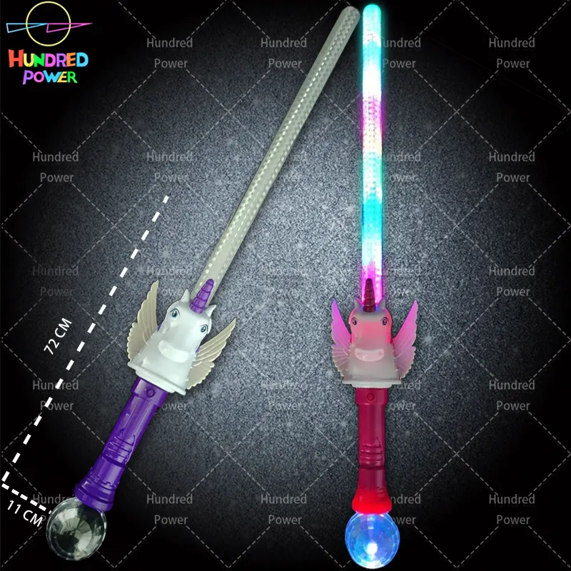 Hundred Power Light up Flashing Pegasus Unicorn Sword With Projector Disco Ball for Children