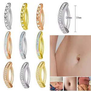 316L Stainless Steel Reverse Navel Rings Belly Button Nails For Women Barbell Body Jewelry Piercing 14G Clicker Navel Piercing