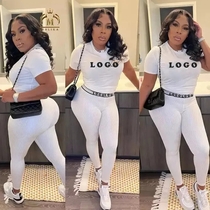 Designer Women's Clothing Luxury 2023 Print Short Sleeve Shirt Leggings Slim Two Piece Pants Sets Spring Leisure Women's Outfits