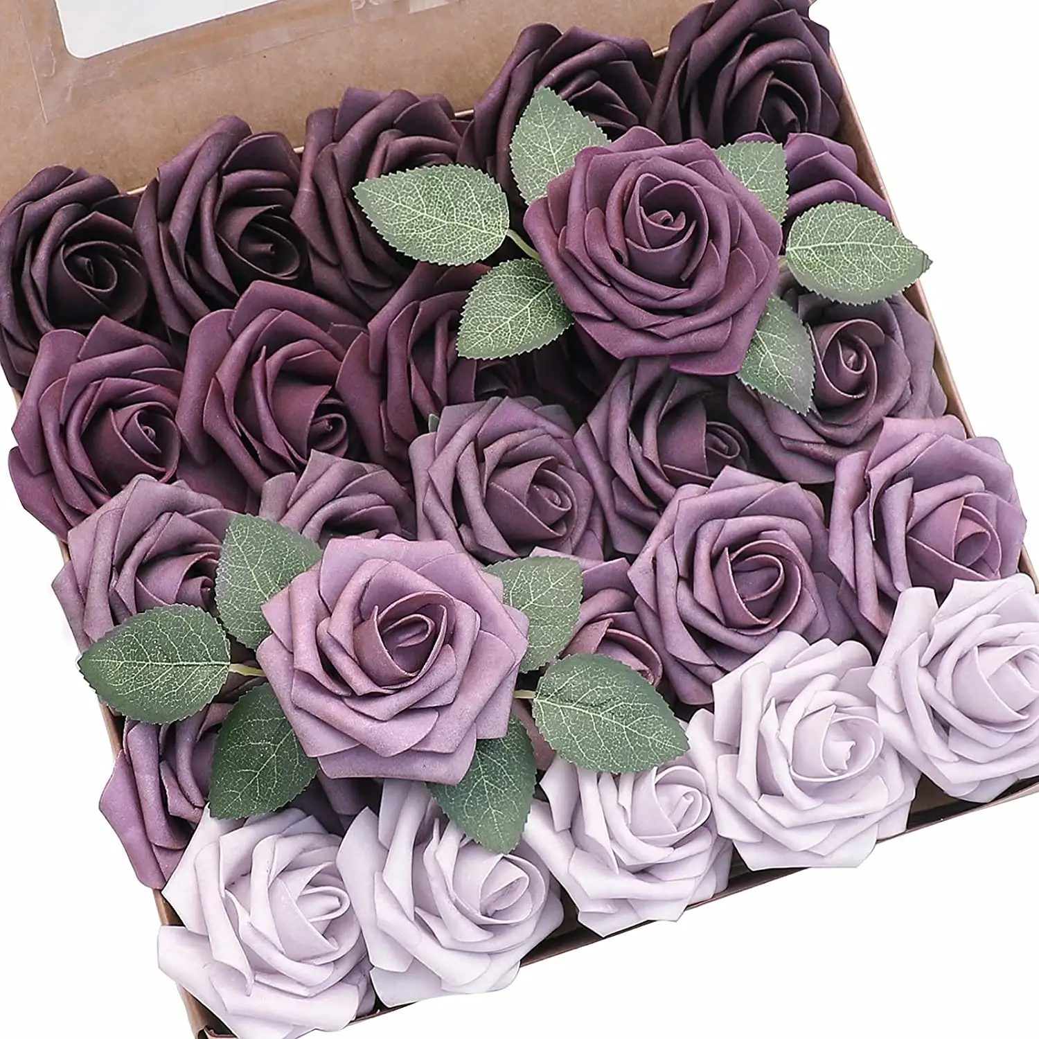 Artificial Flowers 25pcs Real Looking Pink Colors Foam Roses with Stems for DIY Wedding Bouquets Bridal Shower Center