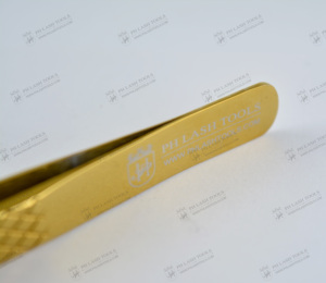 Pincettes à grand pointe pour Extension de cils, Volume russe, dorées, étiquettes privée, 75 degrés - Product Image 6