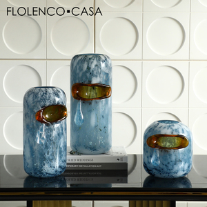 फ्लोलेंको रचनात्मक अमूर्त डिजाइन आधुनिक नीले पीले हस्तनिर्मित पर्यावरण अनुकूल ग्लास टेबलटॉप vases घर होटल की शादी के लिए - Product Image 2