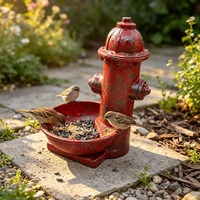 SWAITE Mangeoire à oiseaux en résine peinte à la main, en forme de poteau d'incendie, aspect vieilli rétro, décoration de jardin extérieure, pièce d'art