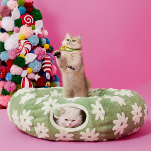 Lit tunnel de beignet mignon pour chats d'intérieur grotte ronde pour animaux de compagnie avec boîte de coussin circulaire lavable/emballage en Carton - Product Image 1
