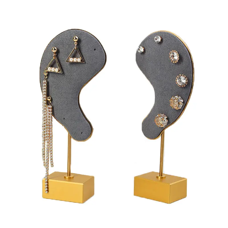 Lovely ear shape metal microfiber earring holder earrings display stand