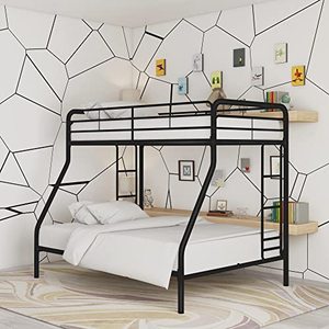 Space-Saving Furniture Twin-Over-Full <strong>Futon</strong> <strong>Bunk</strong> <strong>Bed</strong> With Metal Frame and Ladder, Black - Product Image 3