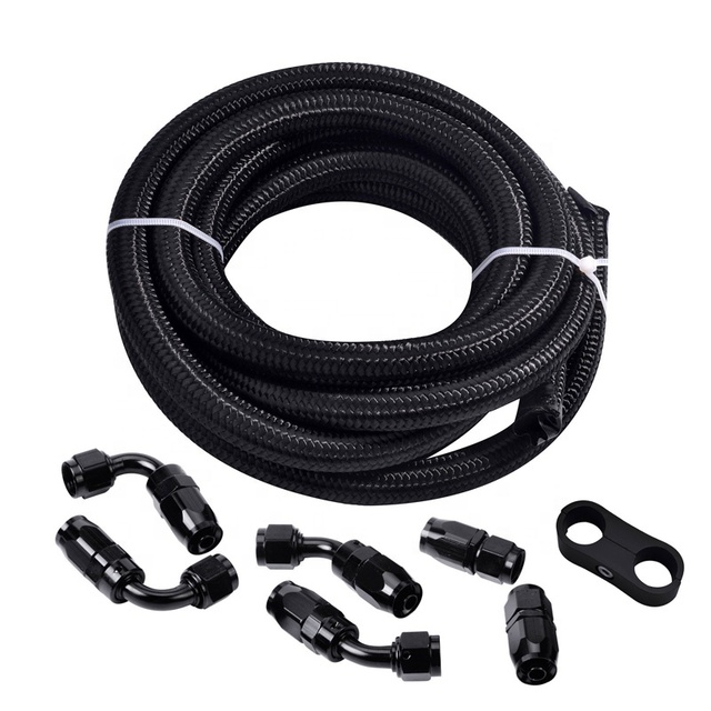 CPE 10FT AN6 0 DEGREE 45 DEGREE 90 DEGREE Nylon Braided 6AN FITTING FUEL LINE KIT - BLACK