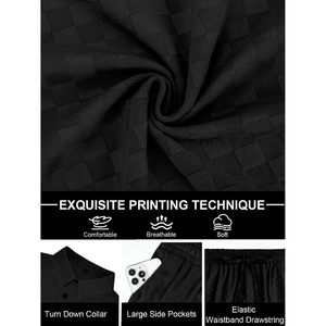FOXA Mens Velour Shirt And Shorts Set Short Sleeve Button <b>Down</b> Casual Outfit Breathable Polyester 2 Piece - Product Image 6