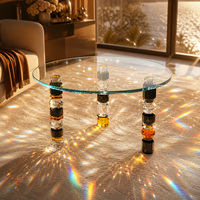Table basse ronde en cristal K9 empilable multicolore, table en verre sur piétement géométrique, mobilier de luxe pour intérieurs haut de gamme