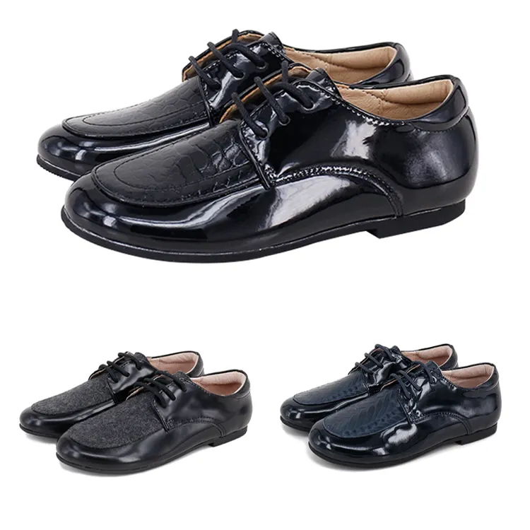Private Label Lace Up Boys Jewish Dress Shoes Genuine Leather Kids Dress Shoes For Wedding Party Teenage Children's Dress Shoes
