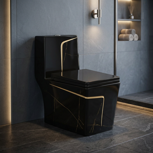 Série Décorative – WC monobloc en céramique indienne allongé avec chasse d'eau et siège bidet intégré - Product Image 2