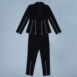 A3404 Autunno Inverno Nero Delle Donne del Club di Usura A Due Pezzi Mutanda Set Con Zip Di Lusso Top A Manica Lunga <span class=keywords><strong>Elegante</strong></span> 2pccs delle donne Del Vestito - Product Image 5