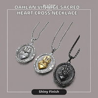 Collier en acier inoxydable plaqué or vintage avec croix du Sacré-Cœur, pendentif personnalisé pour homme, fête, Pâques, commémoration