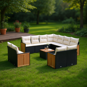 Black And Cream Garden <b>Sofa</b> <b>Set</b> With Cushions Outdoor Furniture Contemporary Design UV Resistant PE Rattan Waterproof - Product Image 2