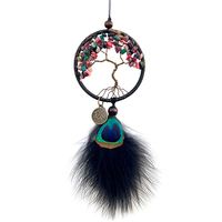 Attrape-rêves fait main bohème, pendentif pour rétroviseur de voiture, décoration de chambre d'enfant, plume noire, arbre de vie, charme, cadeau de bénédiction