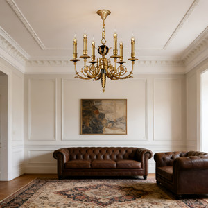 Lustre en verre élégant de style français pour hall d'entrée de villa, mariage, <span class=keywords><strong>éclairage</strong></span> artisanal en laiton antique classique de luxe - Product Image 6