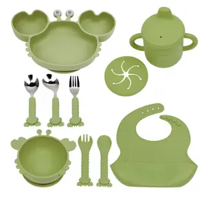 منتجات أدوات مائدة للأطفال من السيليكون مخصصة مجموعة أدوات مائدة للأطفال على شكل قرش كارتوني للطعام