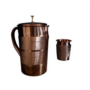 Pichet à eau en cuivre avec couvercle 500-1000ml, carafe métallique écologique, design vintage fait main, durable pour les mariages, les fêtes, le vin et la bière - Product Image 2